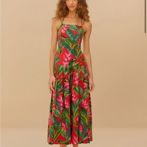 FARM Rio Red and Green Leafy Maxi Dress